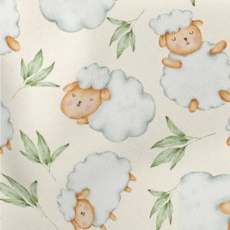 Watercolor Sheep And Green Lea Stretch Ponte