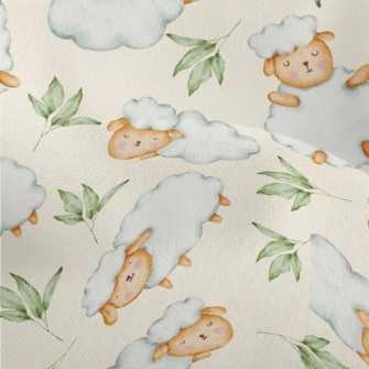 Watercolor Sheep And Green Lea Lightweight Performance Linen