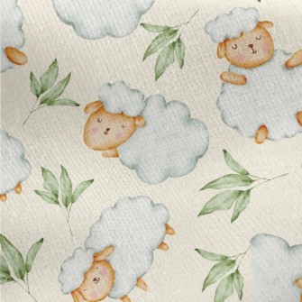 Watercolor Sheep And Green Lea Jersey Backed Fleece