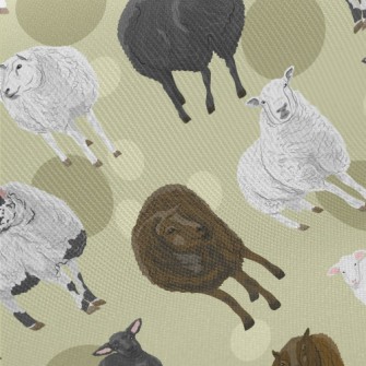 Hand Drawn Three Color Sheep Midweight Cotton Poplin
