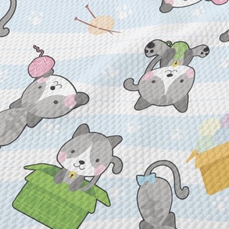 Playful Rolling Cat Birdseye Piqué