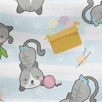 Playful Rolling Cat Jersey Backed Fleece