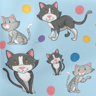 Cat Playing With Yarn Ball Lightweight Cotton Poplin