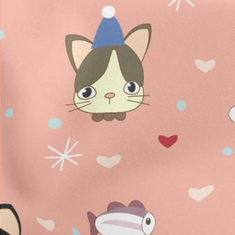 Kitten Celebrates Birthday Lightweight Cotton Poplin
