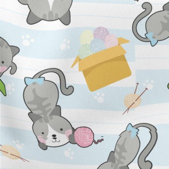 Playful Rolling Cat Lightweight Cotton Poplin