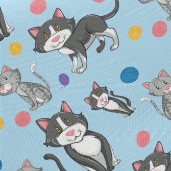 Cat Playing With Yarn Ball Midweight Cotton Poplin