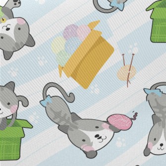 Playful Rolling Cat Midweight Cotton Poplin