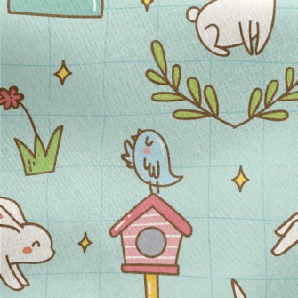 Happy Playing Bunny Jersey Backed Fleece