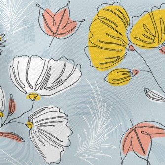 Lines Outline Flowers Lightweight Cotton Poplin