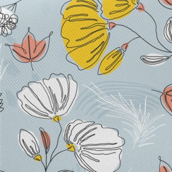 Lines Outline Flowers Midweight Cotton Poplin