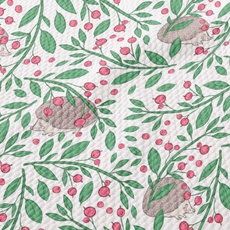 Hedgehog Eating Berries Birdseye Piqué