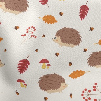 Hedgehog Foraging In Autumn Lightweight Cotton Poplin