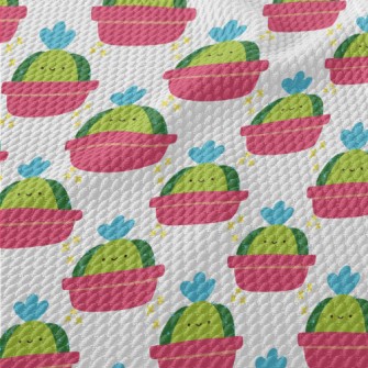 Cute Smiling Cactus Birdseye Piqué