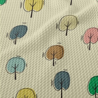 Hand Drawn Colorful Tree Birdseye Piqué