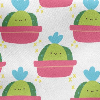 Cute Smiling Cactus Jersey Backed Fleece