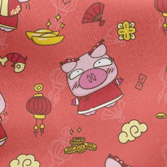 Happy New Year Piggy Jersey Backed Fleece