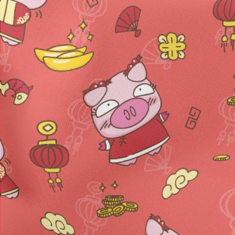 Happy New Year Piggy Lightweight Cotton Poplin