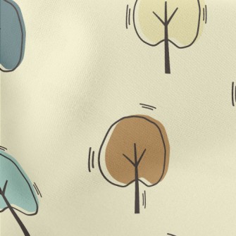 Hand Drawn Colorful Tree Lightweight Cotton Poplin