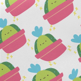 Cute Smiling Cactus Midweight Cotton Poplin