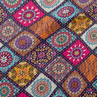 Gorgeous Retro Rhombus Flowers Birdseye Piqué