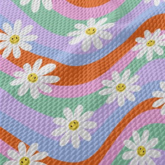 Colorful Smiling Flowers Birdseye Piqué