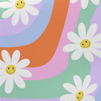 Colorful Smiling Flowers Twill