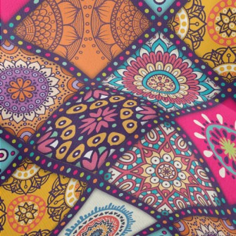 Gorgeous Retro Rhombus Flowers Lightweight Performance Linen