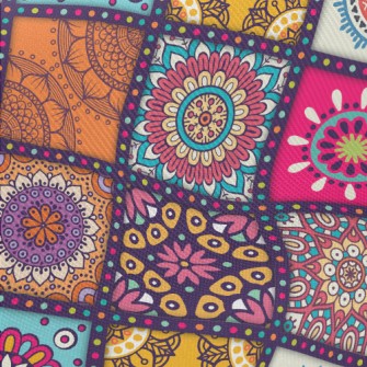 Gorgeous Retro Rhombus Flowers Midweight Cotton Poplin