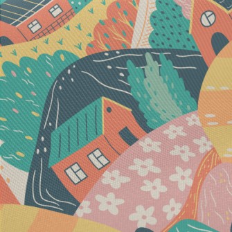 Rural Hillside House Midweight Cotton Poplin