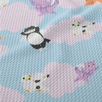 Super Cute Flying Cat Birdseye Piqué