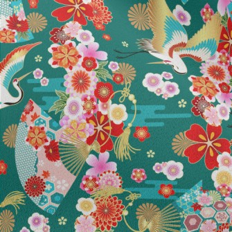 Japanese Flowers White Crane Chiffon
