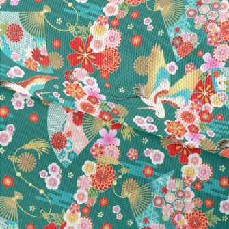 Japanese Flowers White Crane Waterproof Oxford