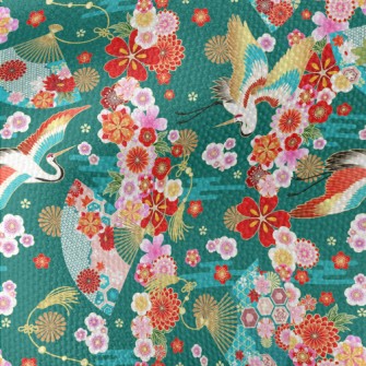 Japanese Flowers White Crane Waterproof Canvas