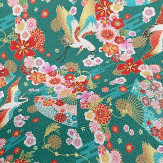 Japanese Flowers White Crane Performance Linen