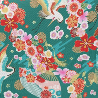 Japanese Flowers White Crane Twill