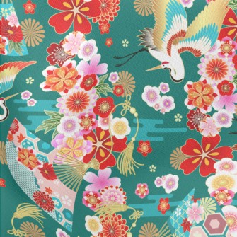 Japanese Flowers White Crane Stretch Ponte