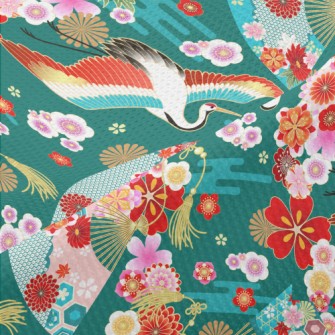 Japanese Flowers White Crane Piqué