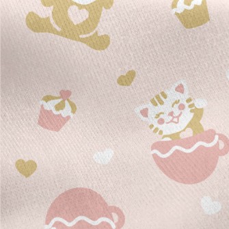 Smiling Cup Cat Jersey Backed Fleece