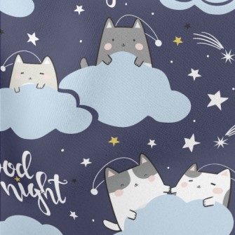 Cat Family On The Cloud Lightweight Cotton Poplin