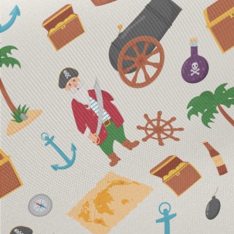 Pirate Cannon Treasure Chest Midweight Cotton Poplin