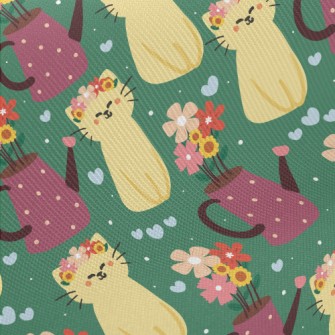 Cute Cat With Wreath Midweight Cotton Poplin