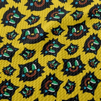 Weird Smile Halloween Cat Birdseye Piqué