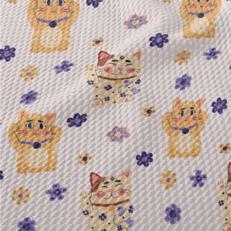 Cute Lucky Cat Birdseye Piqué