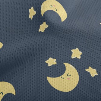 Smiling Crescent Moon Star Athletic Mesh Flat Back