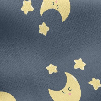 Smiling Crescent Moon Star Jersey Backed Fleece