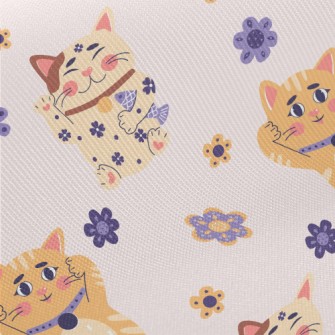 Cute Lucky Cat Midweight Cotton Poplin