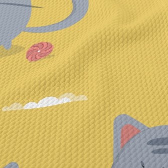 Round Cat And Yarn Ball Birdseye Piqué