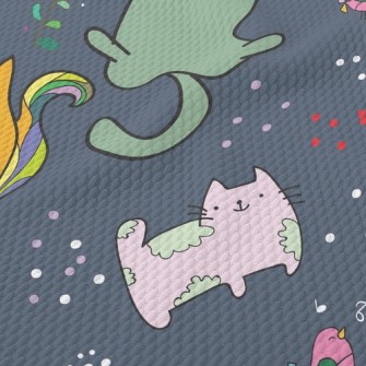 Psychedelic Cats And Birds Birdseye Piqué