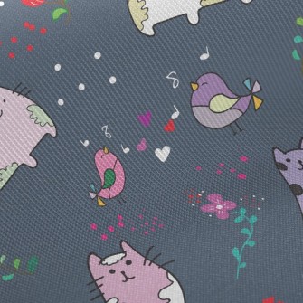 Psychedelic Cats And Birds Twill