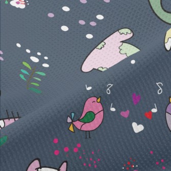 Psychedelic Cats And Birds Piqué